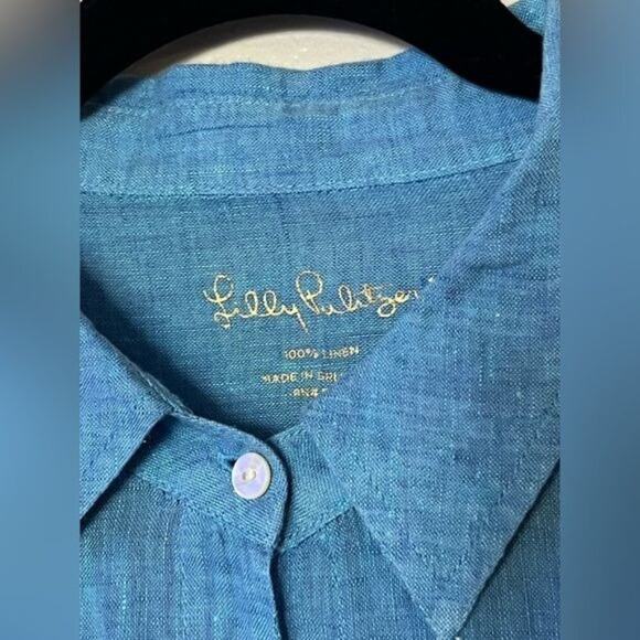 Lilly Pulitzer Blue Linen Shirt Blouse Women's Size Large Button Front freshly D - Picture 9 of 10